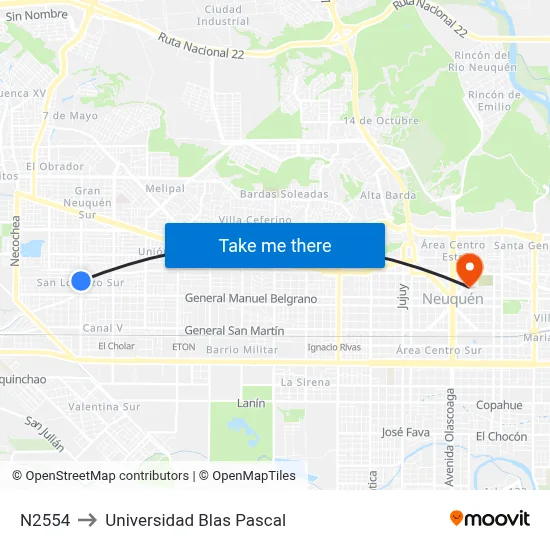 N2554 to Universidad Blas Pascal map