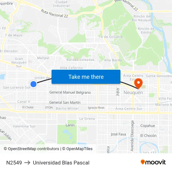 N2549 to Universidad Blas Pascal map