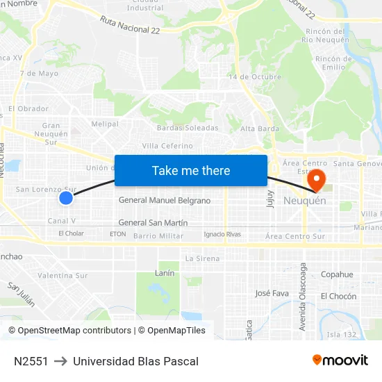 N2551 to Universidad Blas Pascal map