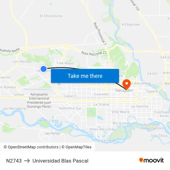 N2743 to Universidad Blas Pascal map