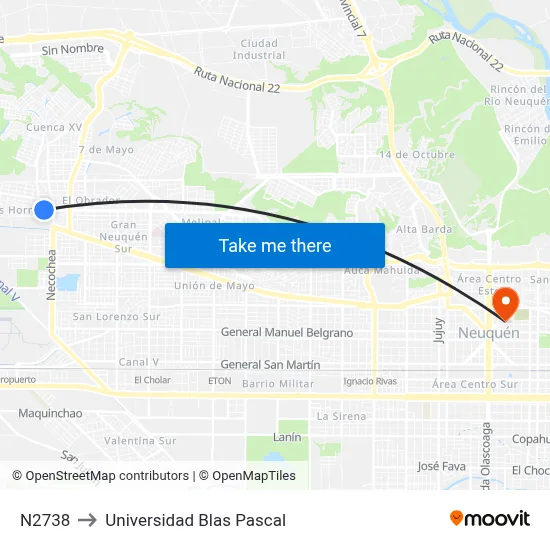 N2738 to Universidad Blas Pascal map