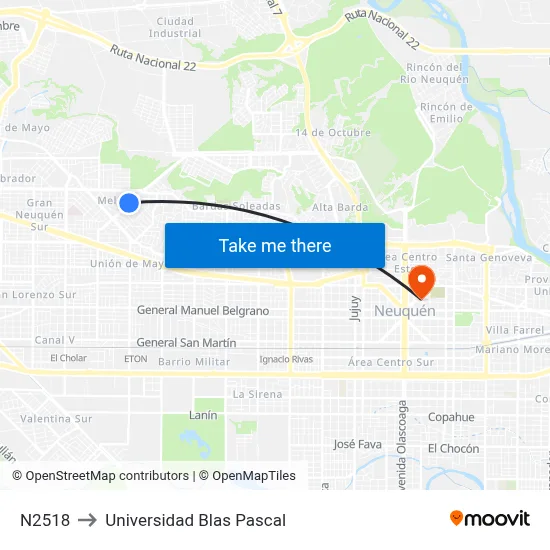 N2518 to Universidad Blas Pascal map