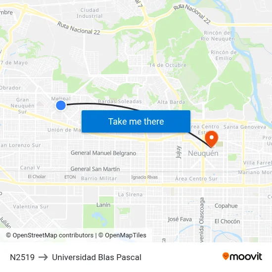 N2519 to Universidad Blas Pascal map