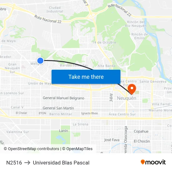 N2516 to Universidad Blas Pascal map