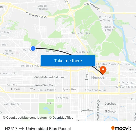 N2517 to Universidad Blas Pascal map