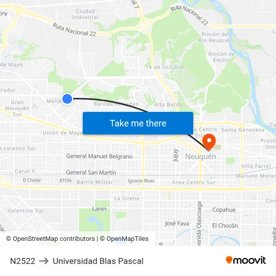N2522 to Universidad Blas Pascal map