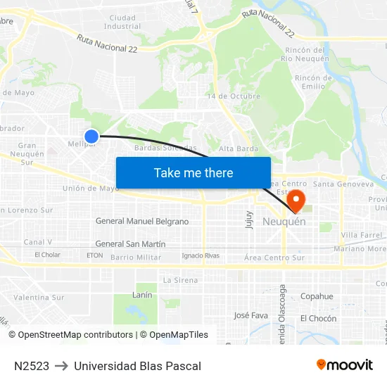 N2523 to Universidad Blas Pascal map