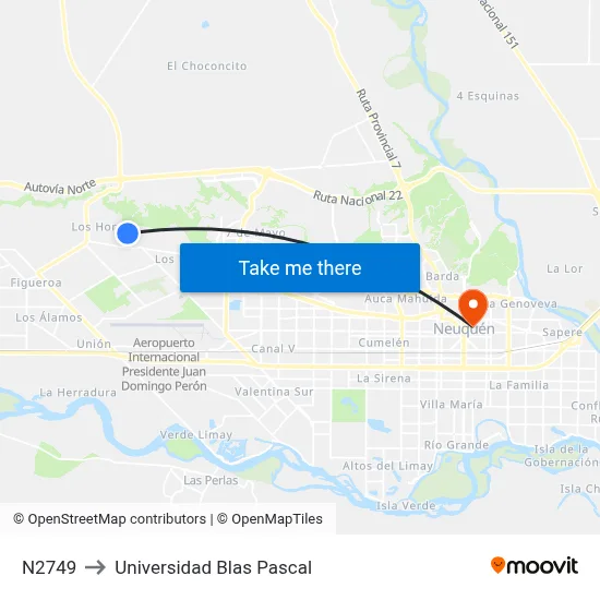 N2749 to Universidad Blas Pascal map