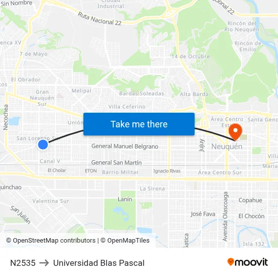 N2535 to Universidad Blas Pascal map