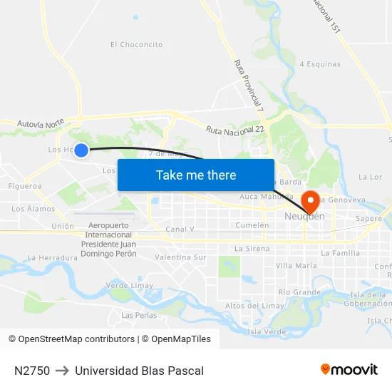 N2750 to Universidad Blas Pascal map