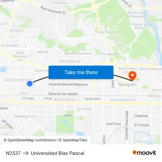 N2537 to Universidad Blas Pascal map