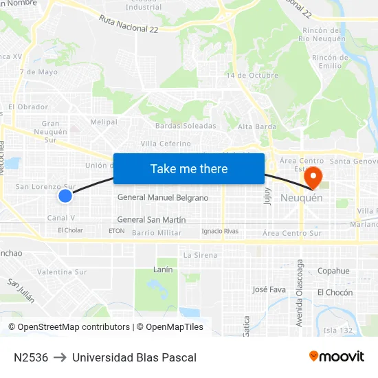 N2536 to Universidad Blas Pascal map