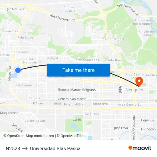 N2528 to Universidad Blas Pascal map