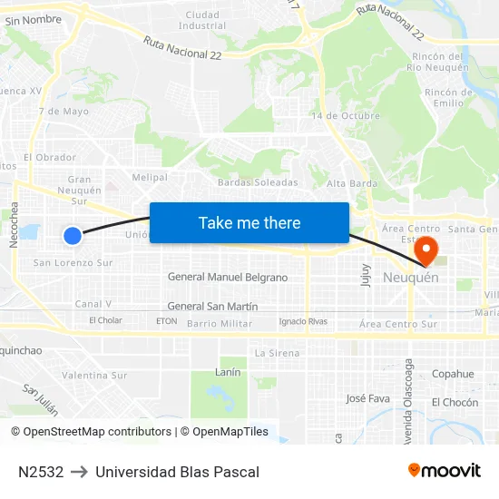 N2532 to Universidad Blas Pascal map