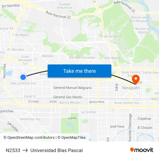N2533 to Universidad Blas Pascal map
