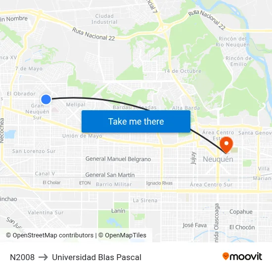 N2008 to Universidad Blas Pascal map