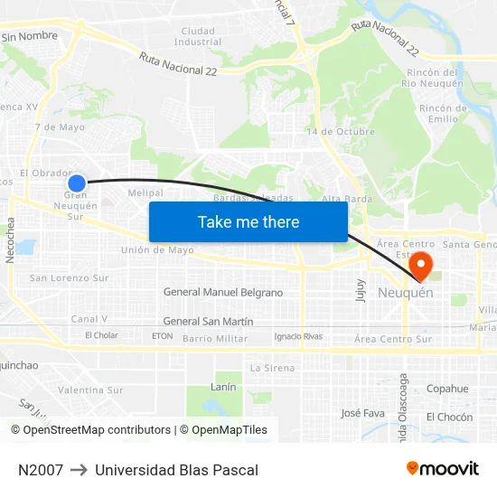 N2007 to Universidad Blas Pascal map