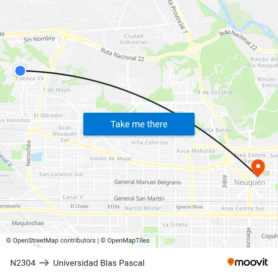 N2304 to Universidad Blas Pascal map