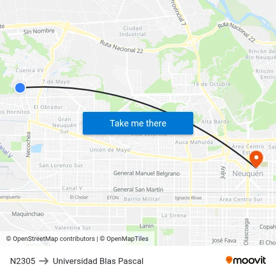 N2305 to Universidad Blas Pascal map