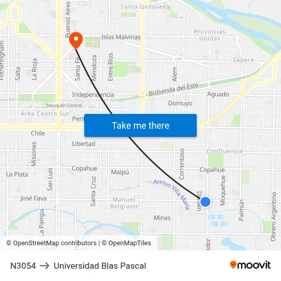 N3054 to Universidad Blas Pascal map