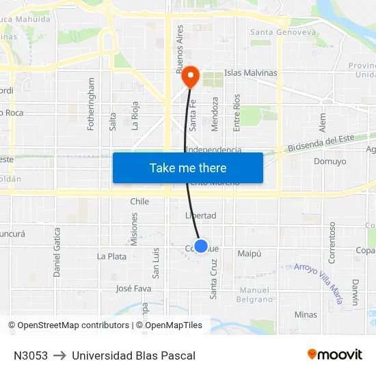N3053 to Universidad Blas Pascal map