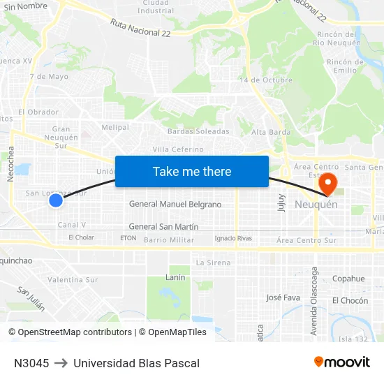 N3045 to Universidad Blas Pascal map
