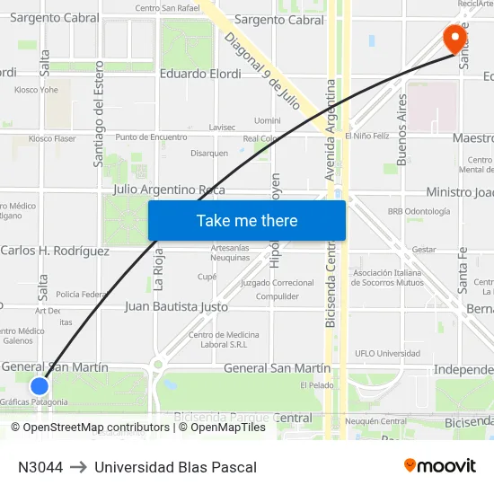 N3044 to Universidad Blas Pascal map