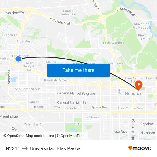 N2311 to Universidad Blas Pascal map