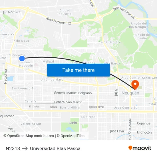 N2313 to Universidad Blas Pascal map
