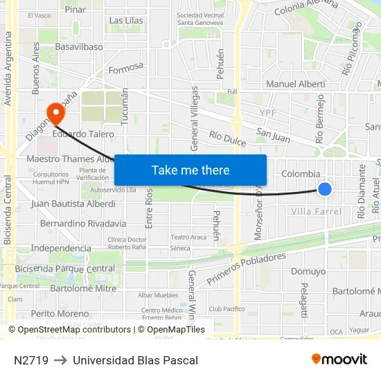 N2719 to Universidad Blas Pascal map