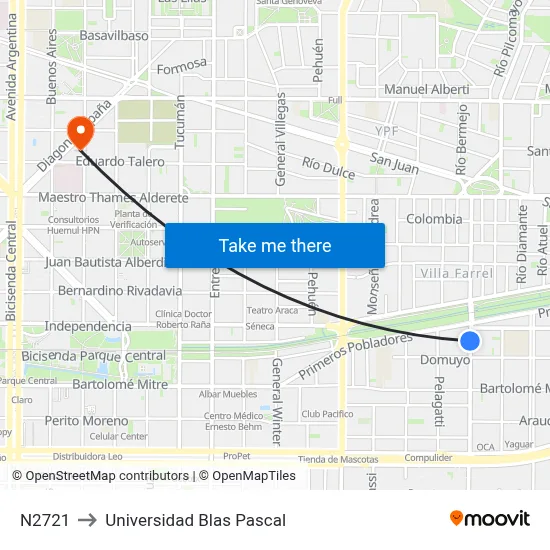 N2721 to Universidad Blas Pascal map