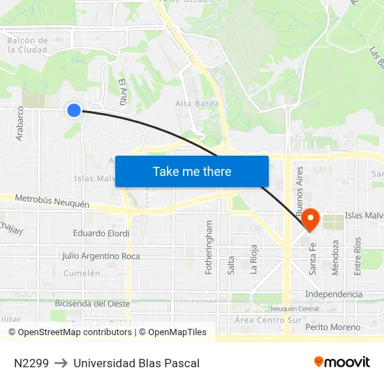 N2299 to Universidad Blas Pascal map