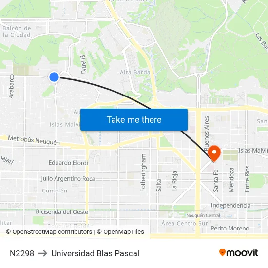 N2298 to Universidad Blas Pascal map