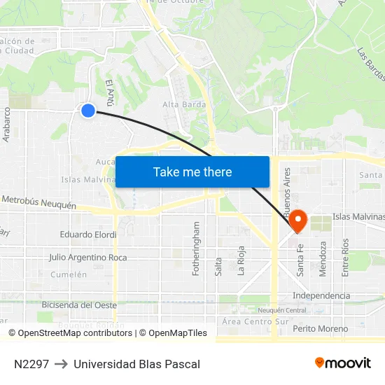 N2297 to Universidad Blas Pascal map
