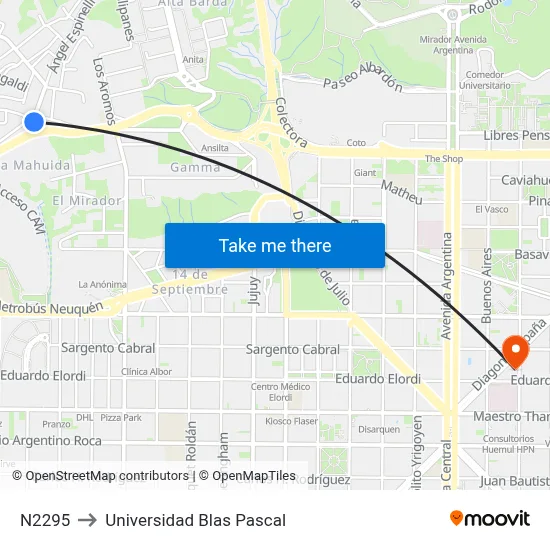 N2295 to Universidad Blas Pascal map