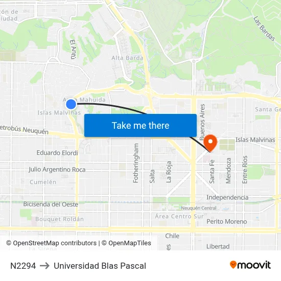 N2294 to Universidad Blas Pascal map