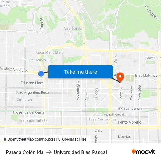 Parada Colón Ida to Universidad Blas Pascal map