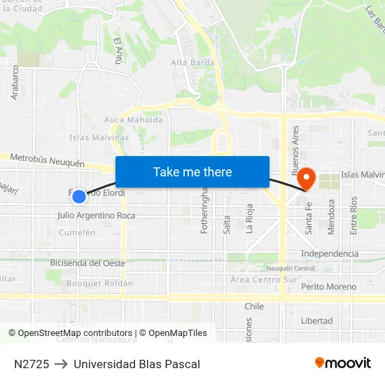N2725 to Universidad Blas Pascal map