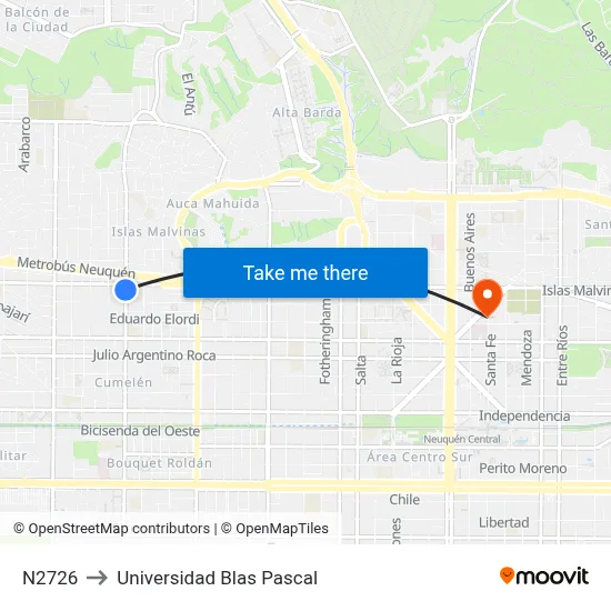 N2726 to Universidad Blas Pascal map