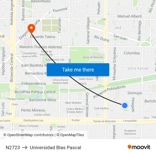 N2723 to Universidad Blas Pascal map