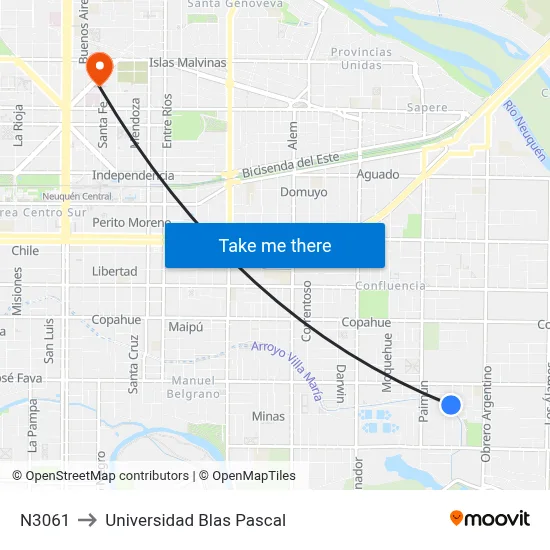 N3061 to Universidad Blas Pascal map