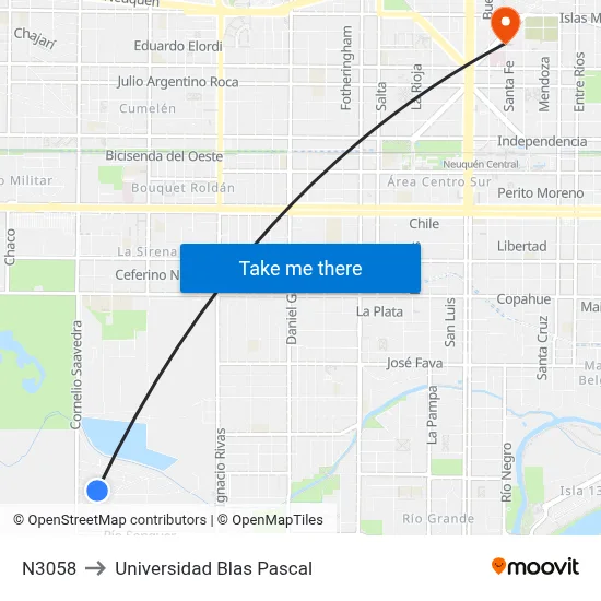 N3058 to Universidad Blas Pascal map