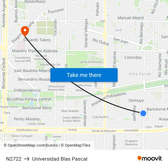 N2722 to Universidad Blas Pascal map