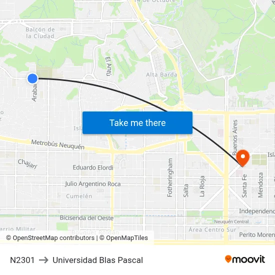 N2301 to Universidad Blas Pascal map