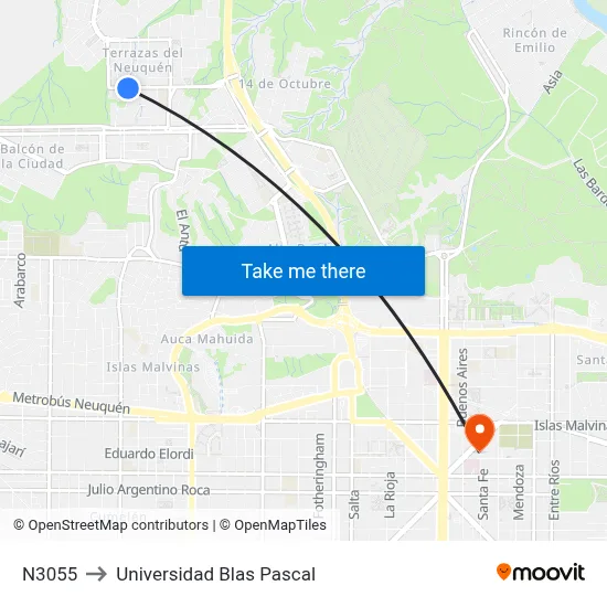 N3055 to Universidad Blas Pascal map