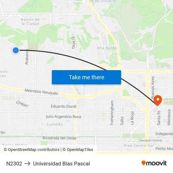 N2302 to Universidad Blas Pascal map