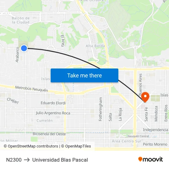N2300 to Universidad Blas Pascal map