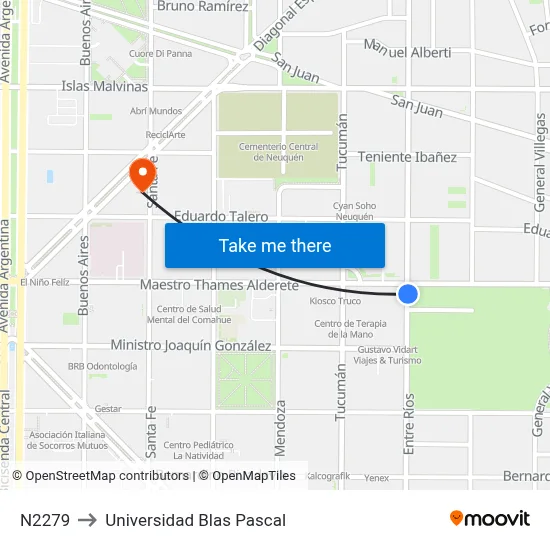 N2279 to Universidad Blas Pascal map