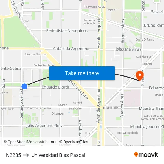 N2285 to Universidad Blas Pascal map