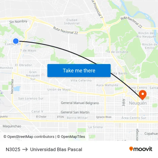 N3025 to Universidad Blas Pascal map